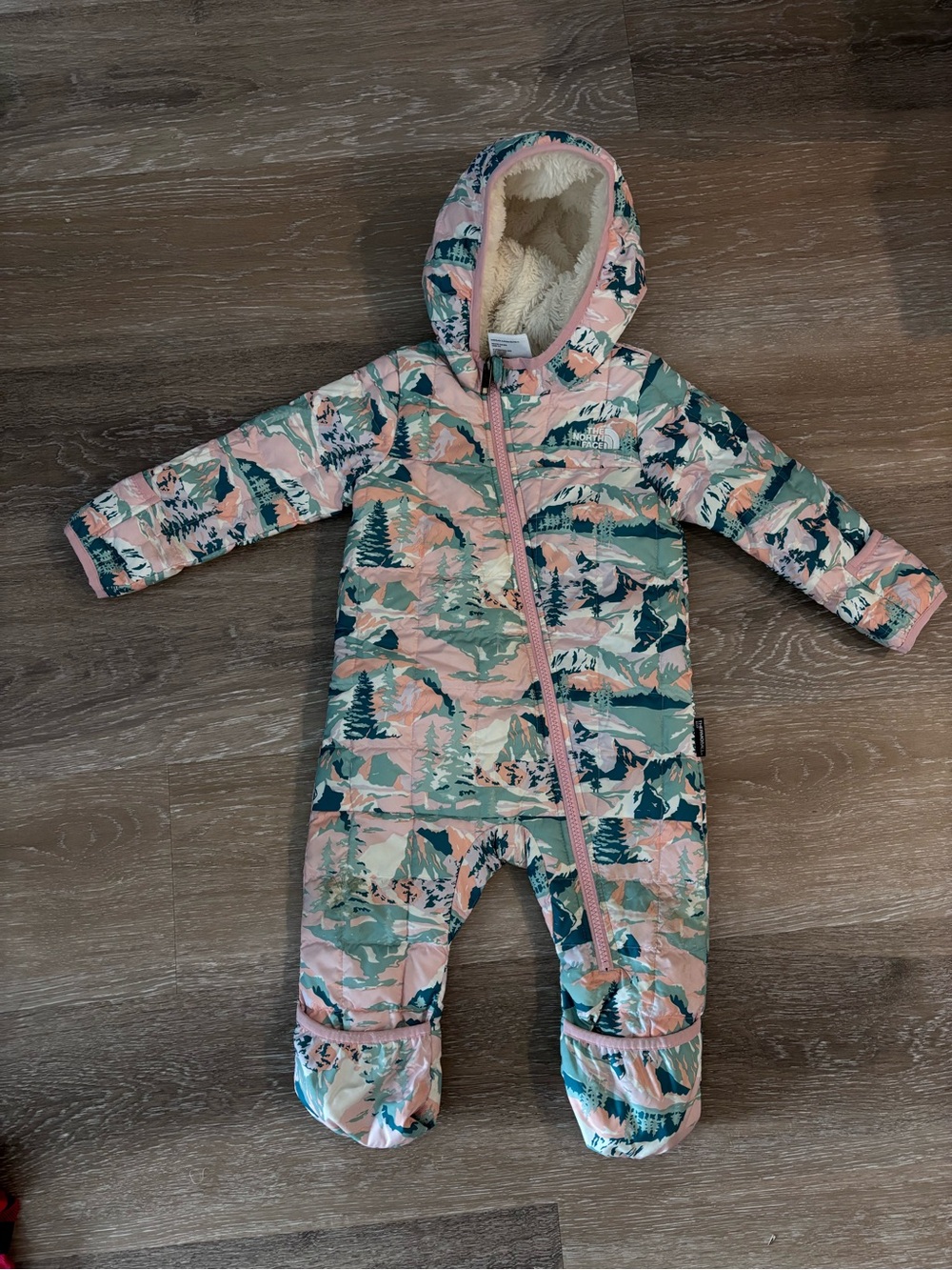 The North Face Pink & Teal Patterned Infant Snowsuit